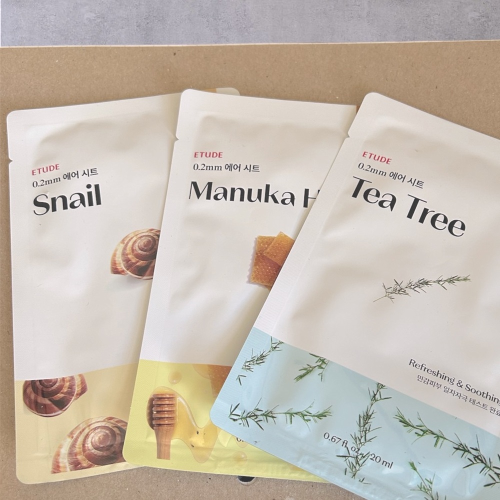 ETUDE 3 Pack Korean Air Sheet Mask Set Honey, Tea Tree & Snail New! Kbeauty